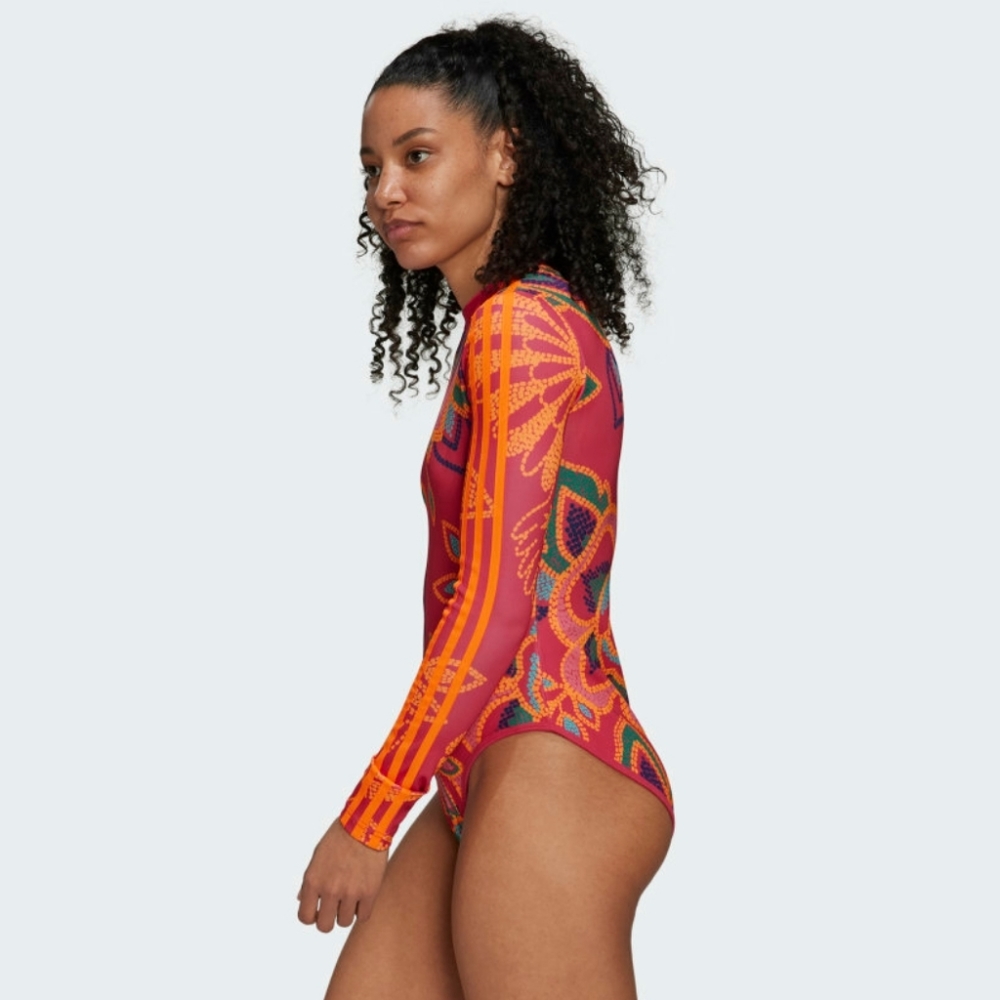 NWT FARM Rio Vivid Berry Long Sleeve Bodysuit Adidas Collaboration - Picture 2 of 6
